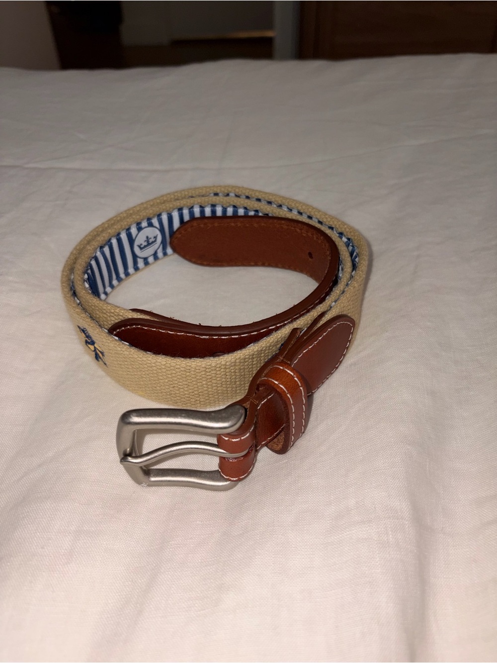 Peter Millar- Canvas and Leather Men’s Belt in Tan and Brown
